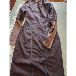Prairie Underground brown princess seam mixed media dress sz Small